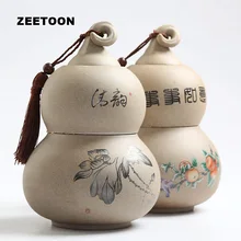 Винтажный Yixing керамический Лотос чайные банки 2 слоя тыквы формы Caddy герметичная банка для хранения конфет орех кофейные бобы порошок коробка для перца