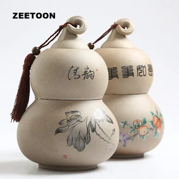 

Vintage Yixing Ceramic Lotus Tea Cans 2 Layers Gourd Shape Caddy Sealed Storage Jar for Candy Nut Coffee Bean Powder Pepper Box