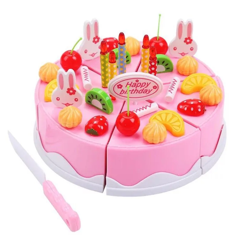 

37PCS Pretend Role Play Kitchen Toy Simulation Happy Birthday Fruit Cake Educational Creative Assembly Toy Boys and Girls Gifts