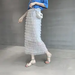 Лето 2019, новая кружевная многослойная юбка-пачка с сеткой, юбка средней длины