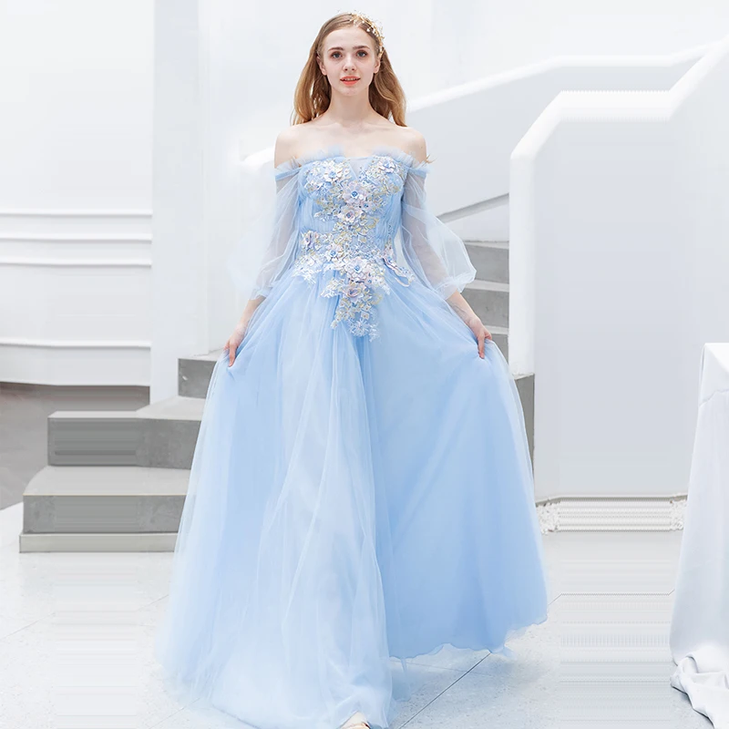 

Evening Dress Boat Neck Women Party Dresses 2019 Sexy Strapless Plus Size Robe De Soiree Long Sleeve Elegant Evening Gowns E645