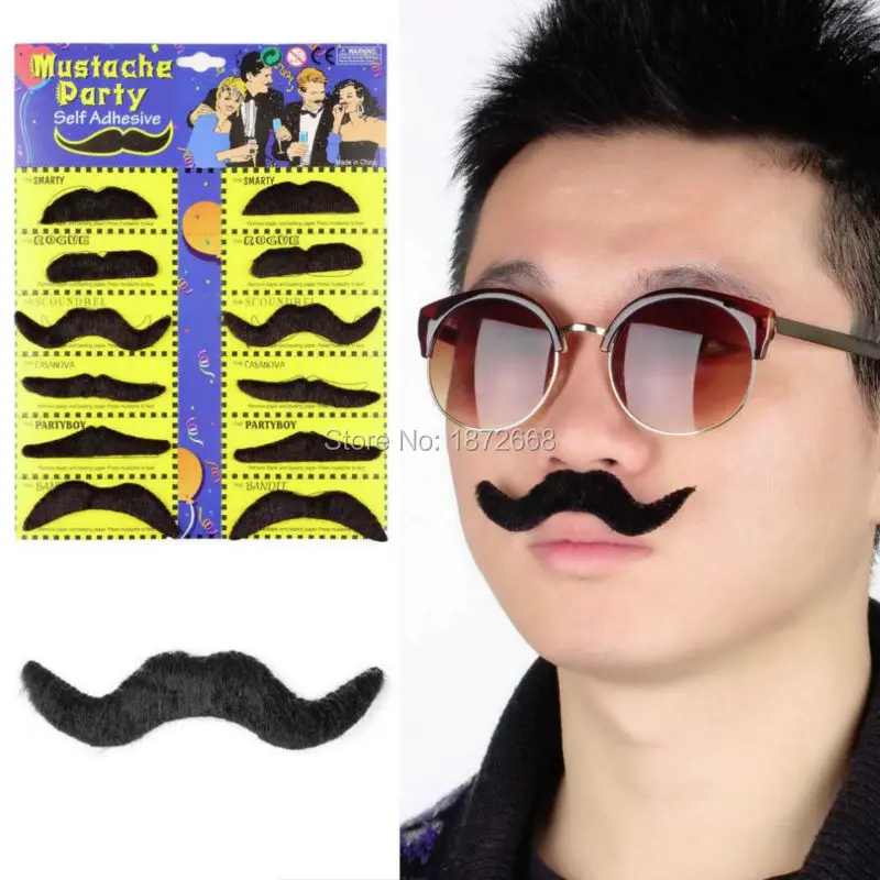 

Hot Worldwide 12pcs/set Costume Party Halloween Fake Mustache Moustache Funny Fake Beard Whisker 120sets Free DHL/Fedex
