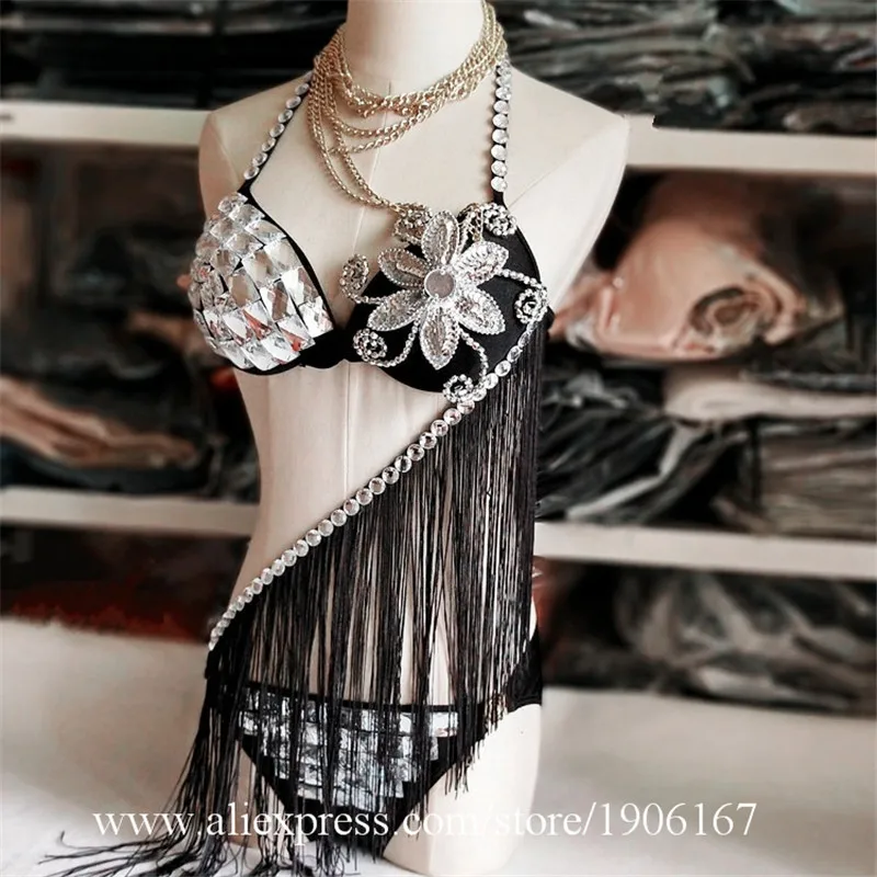 New Bikini Silver Costume Set DSDJ Collar Deductive Performance Sexy Stage Pole Dance Costume02