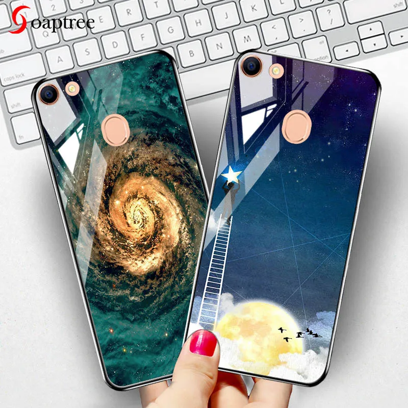 

Soaptree Tempered Glass Case For OPPO F7 R17 Pro Cases Luxury Silicone Stars Space Cover On the for Vivo X27 Bumper Funda Capa