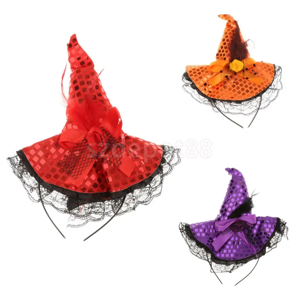 3 Pieces Women Pointy Witch Hat Hairband Headband Halloween Fancy Dressin Women's Hair