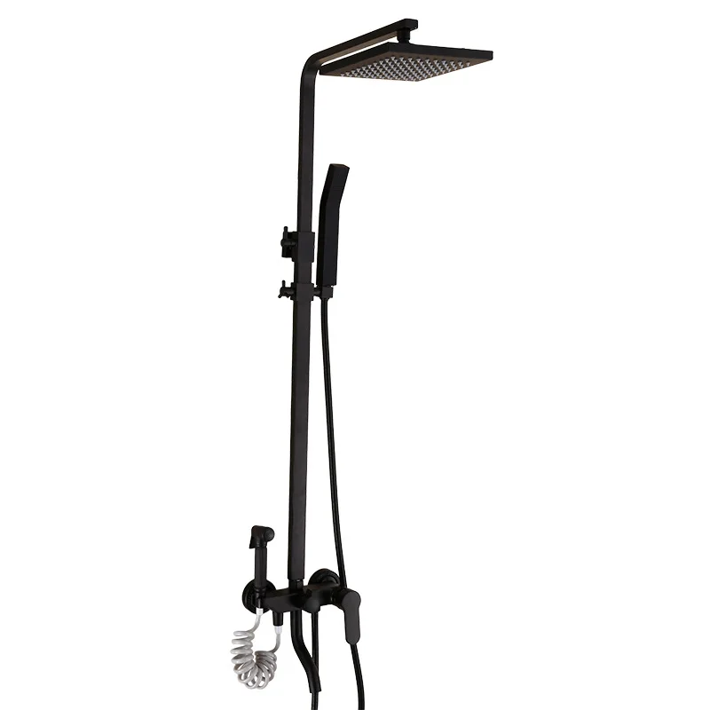 

European black four side shower faucet pressurized bathroom all copper hanging Hotel shower set cold and hot mixer water
