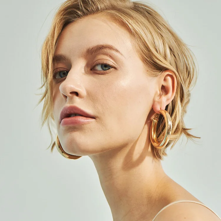 

Fashion Big Round Linellae Earring Top Quality Curve Gold&Silver Hook Earring Simple Designs Earring For Woman Girls Jewelry
