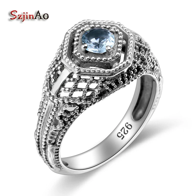 Szjinao Rings For Women With Stone Brilliant Blue Jewelry 925 Sterling Silver Bohemia Casual Party Anniversary Ring Wholesale