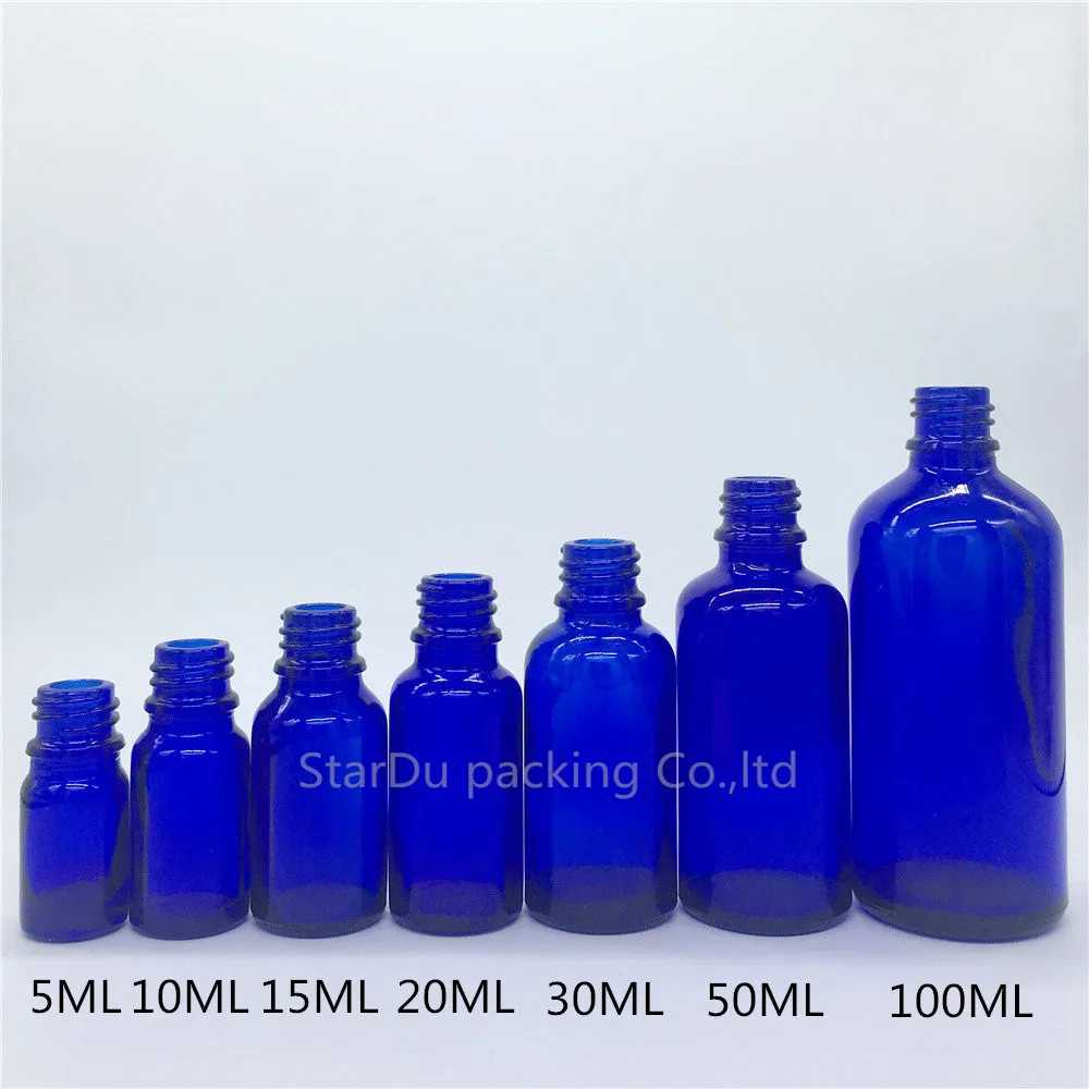 5ml 10ml 15ml 20ml 30ML 50ml 100ml Blue Glass Bottle, Blue Essential Oil Bottle With Aluminum Cover Perfume Bottles