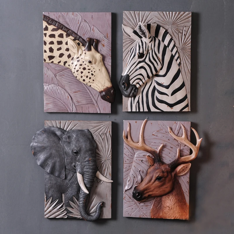

Wall decoration Relief Animal Painting Zebar Elephant Milu Deer Mural Resin Wall Hanging Ornaments Home Accessories, Best Gift
