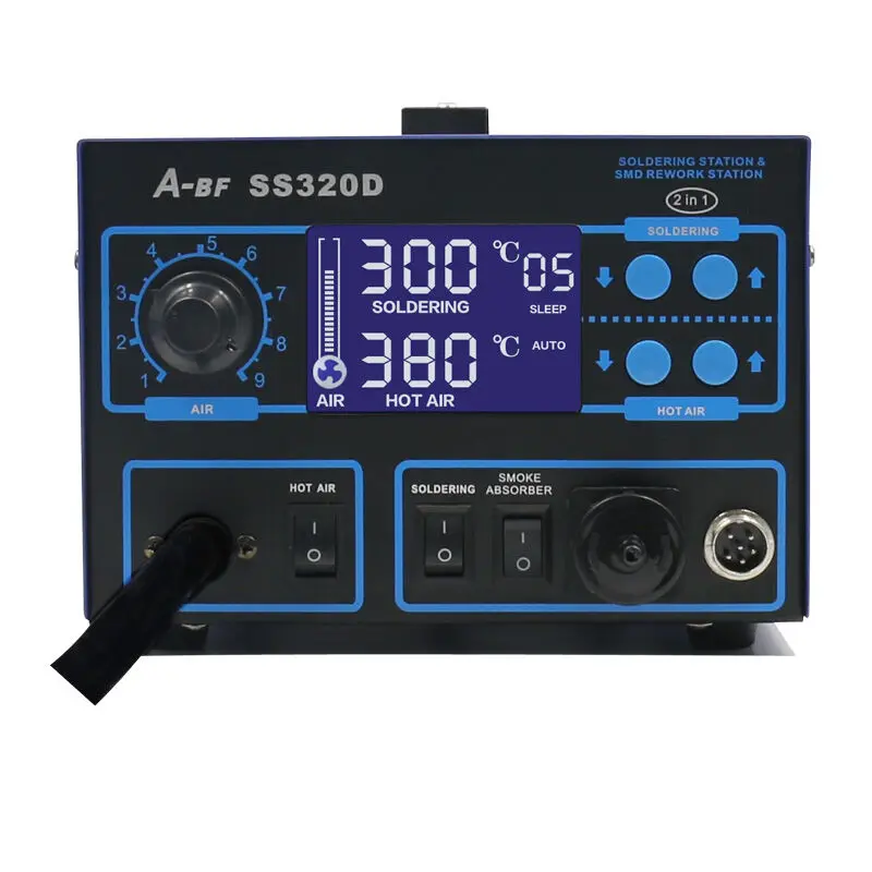 Electronic Rework Station 3 IN 1 A-BF SS320D soldering iron station hot air gun Station solder smoke absober digital display Electronic Rework Station 3 IN 1 A-BF SS320D soldering iron station hot air gun Station solder smoke absober digital display