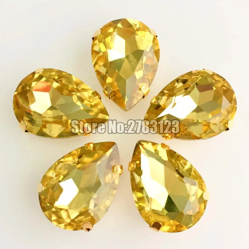 

Free shipping light yellow AAA Glass Crystal sew on claw stones Gold bottom loose rhinestones diy/Clothing accessories SWLJ04