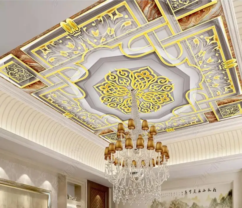 Customize Photo Wallpapers 3d ceiling Golden pattern Wallpapers For