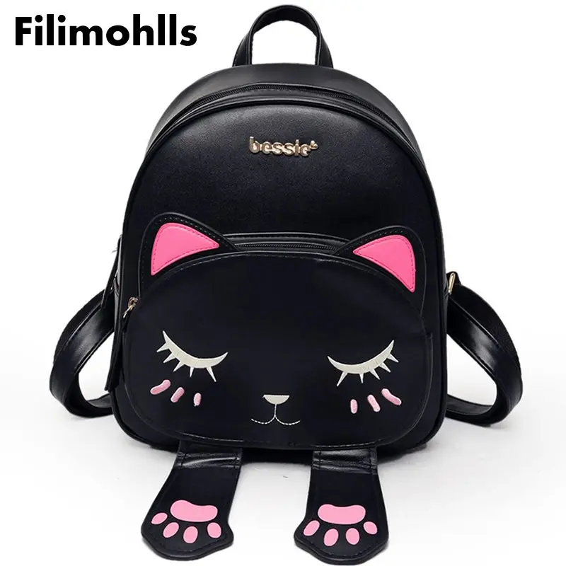 Забавные кошачьи ушки холщовые сумки на плечо для женщин Mochila милый рюкзак с