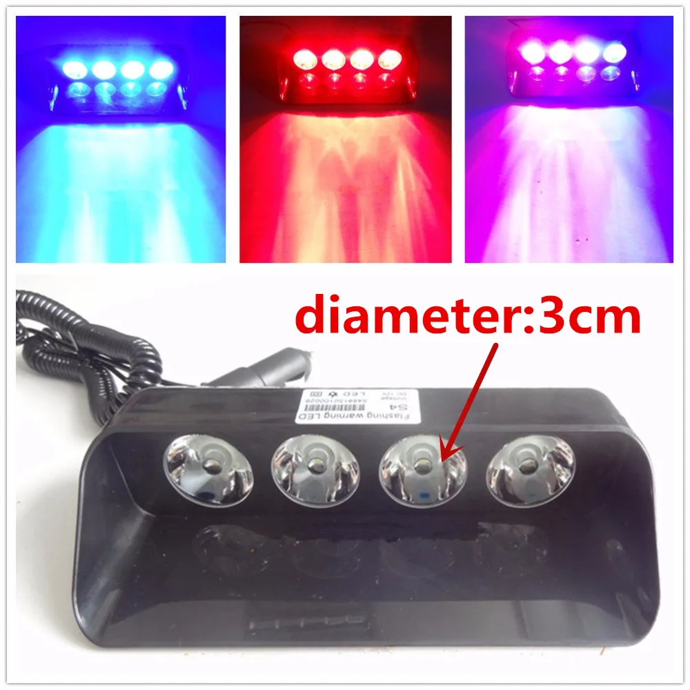 

New Car Styling 4 LED 12V 4LED Car Police Strobe Flash Light Dash Emergency Flashing Fog Lights Amber Blue Red/Blue Warning Lamp