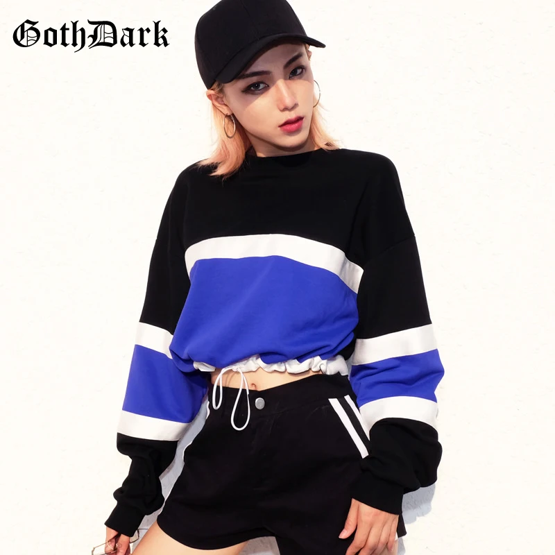 

Goth Dark Striped Loose Gothic Sweatshrit Harajuku Streetwear Punk Female Navel Fashion Sweatshirt Autumn 2109 Women's Pullovers