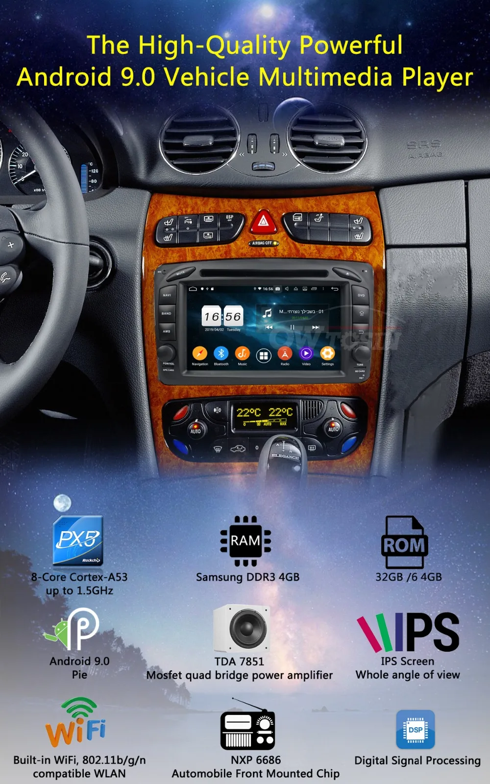 Top 7"IPS 8Core 4G 64G Android 9.0 Car DVD Radio GPS Player For Mercedes-Benz ML CLK C-Class SLK E-Class A-Class Series DSP CarPlay 1