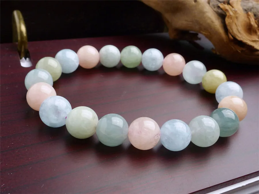 

Fashion 10mm Colorful Natural Morganite Gemstone Bracelets Crystal Stretch Bracelets Women Female Round Bead Bracelet AAAAA