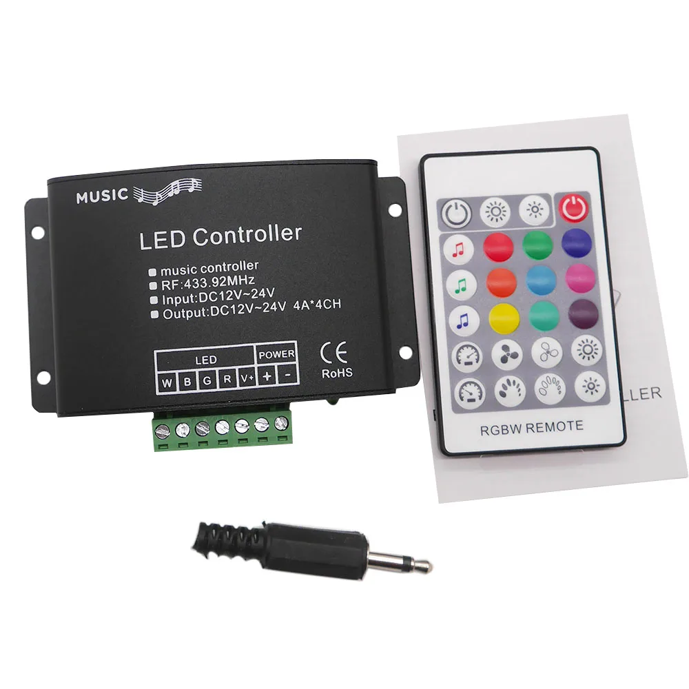 DC12V 24V Музыка Светодиодный контроллер 24 клавиши RGBW РФ удаленный звуковой датчик