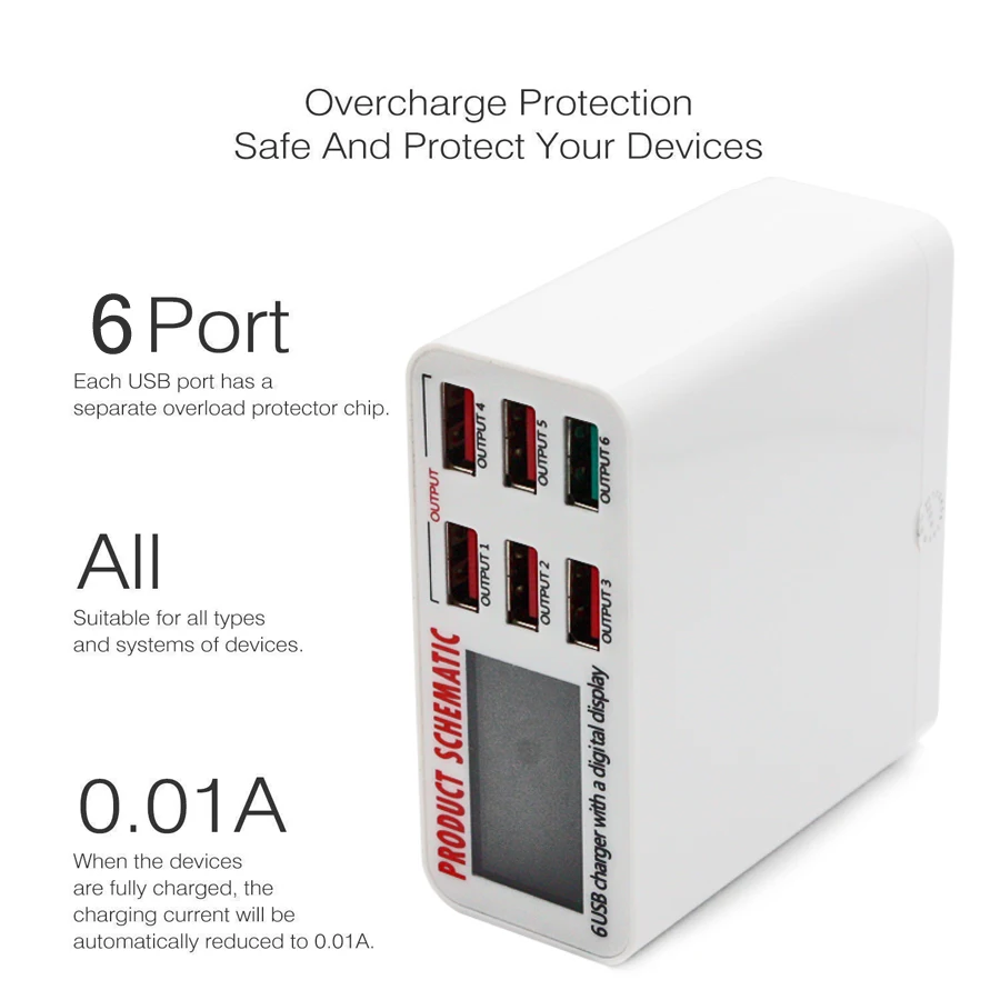 AIXXCO 8A 40 Вт для Qualcomm Charge 3 0 6 портов быстрое зарядное устройство настольное USB iPhone