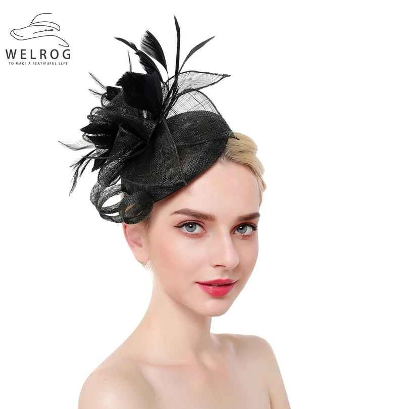 

WELROG Trendy Women Ladies Vintage Feather Fascinators On Headband Hat Romantic Hair Clips Mesh Ribbons Party Hair Accessories