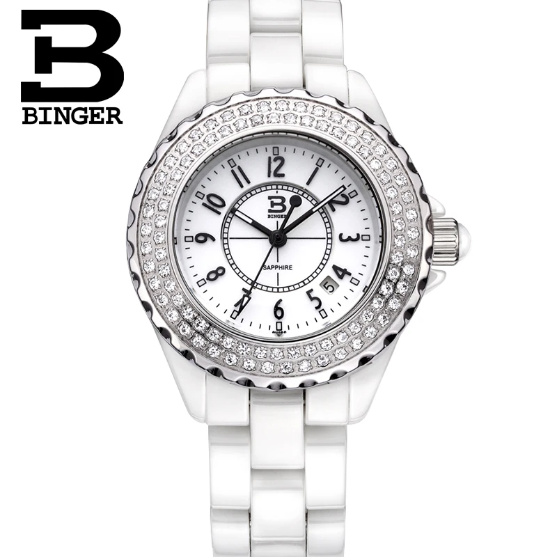 

Switzerland luxury brand Diamond Wristwatches Binger Space Ceramic Quartz Women's Watches Water Resistance clock B8008B-1