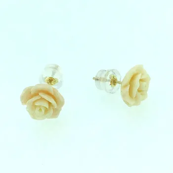 

ANI 18K Yellow Gold (AU750) Women Stud Earrings Natural Color Coral Flowers Fashion Engagement Stud Earrings boucle d oreille
