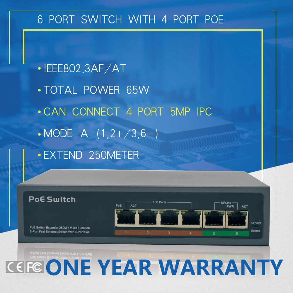 6 портовый коммутатор с 4 портами PoE(10 портовый коммутатор с 8 портами PoE) переключатель 10/100 Мбит/с IEEE802.3af Стандартный для IP камера