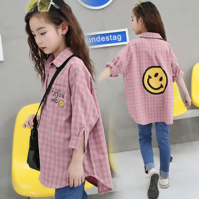 baby girl clothes 2018 spring new girl loose shirt children plaid shirt