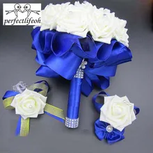 Perfectlifeoh Свадебный корсаж на запястье и бутоньерка синий buque de noiva искусственные цветы искусственные свадебные подружки невесты цветы