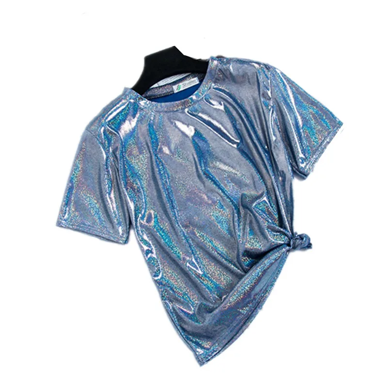 

G1033 2019 summer new women's round collar bright face short sleeve loose show thin T-shirt cheap wholesale