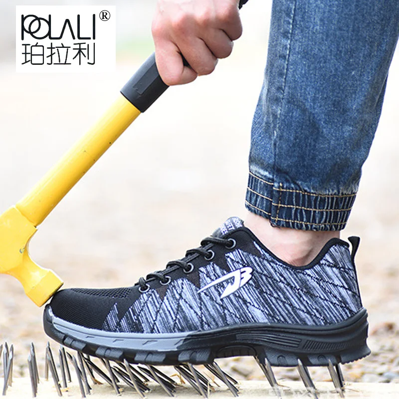 Men's Breathable Mesh Steel Toe Cap Work Shoes Boots Men Outdoor Anti