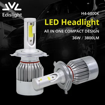 

Edislight 72W 7600LM H4 HB2 9003 COB LED Headlight Kit High Low Beam Car Bulbs Headlamp Fog Light White Replacement Super Bright