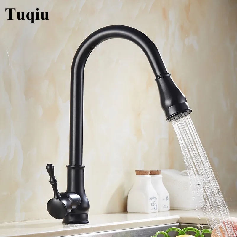 Kitchen Faucet Brass Black Oil Brushed Kitchen Sink Faucet Pull Out Rotation Spray Mixer Tap Deck Mounted Single Handle Faucet Kitchen Faucet Brass Black Oil Brushed Kitchen Sink Faucet Pull Out Rotation Spray Mixer Tap Deck Mounted Single Handle Faucet