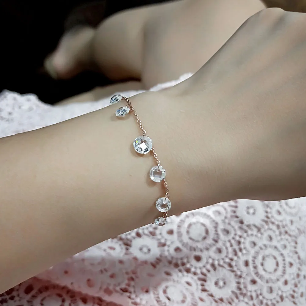 

SINLEERY Exquisite Small Round Crystal Pendant Bracelets Chain Rose Gold/Silver Color Lady Wedding Jewelry Pulseras Sl301 SSB