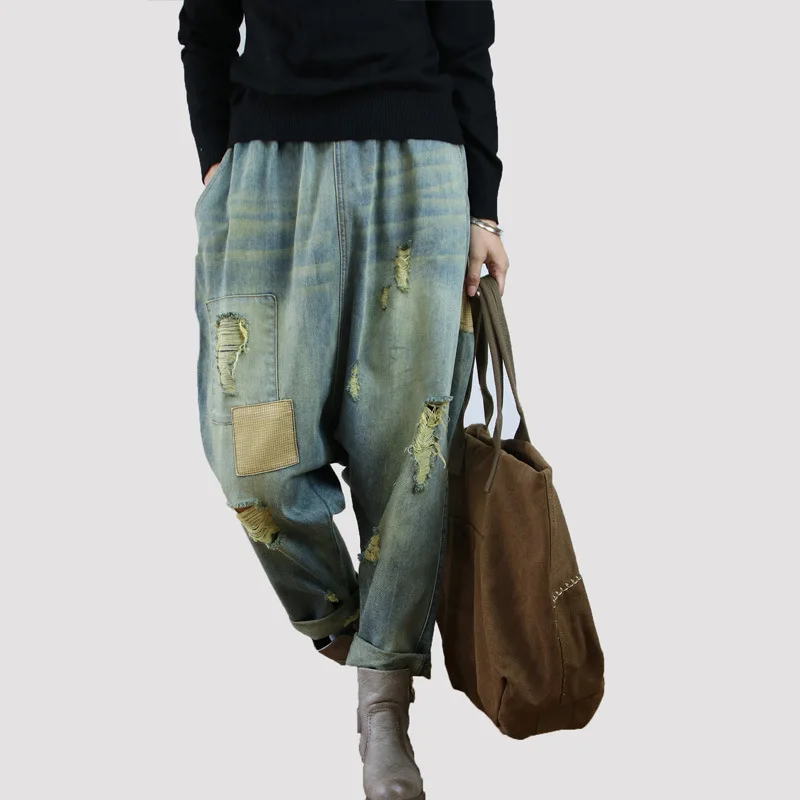 Las Entrepierna 2019 Mujeres Elástica Model Sueltos Cintura Denim Patchwork Pantalones Para Color Gota Mujer De Nuevo Otoño Anchos La Agujero Retro qgT6qrCw