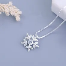 Настоящее 925 пробы Серебряное колье с кулоном в виде снежинки для женщин Свадебные Ювелирные изделия Подарки кубический цирконий длинное снежное колье
