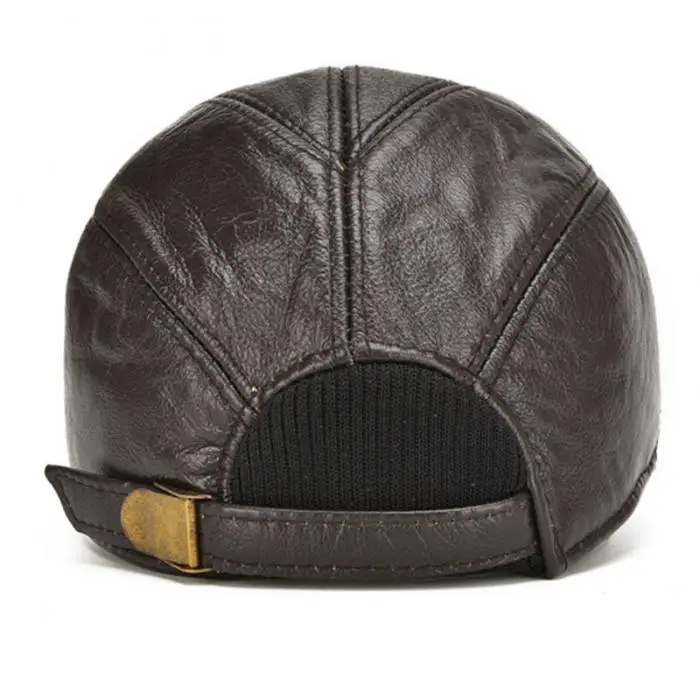 Men Cap Warm Winter Baseball Caps Genuine Leather Adjustable Hat with Ear Flaps Adult Solid Color Fashion Casual Men hat 3 Color