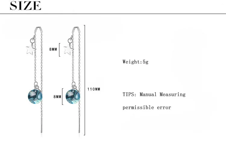 Anenjery, женские серьги с длинной кисточкой, искусственный кристалл, голубая планета, 925 пробы, серебряная звезда, серьги, Букле д 'ореиль, S-E667