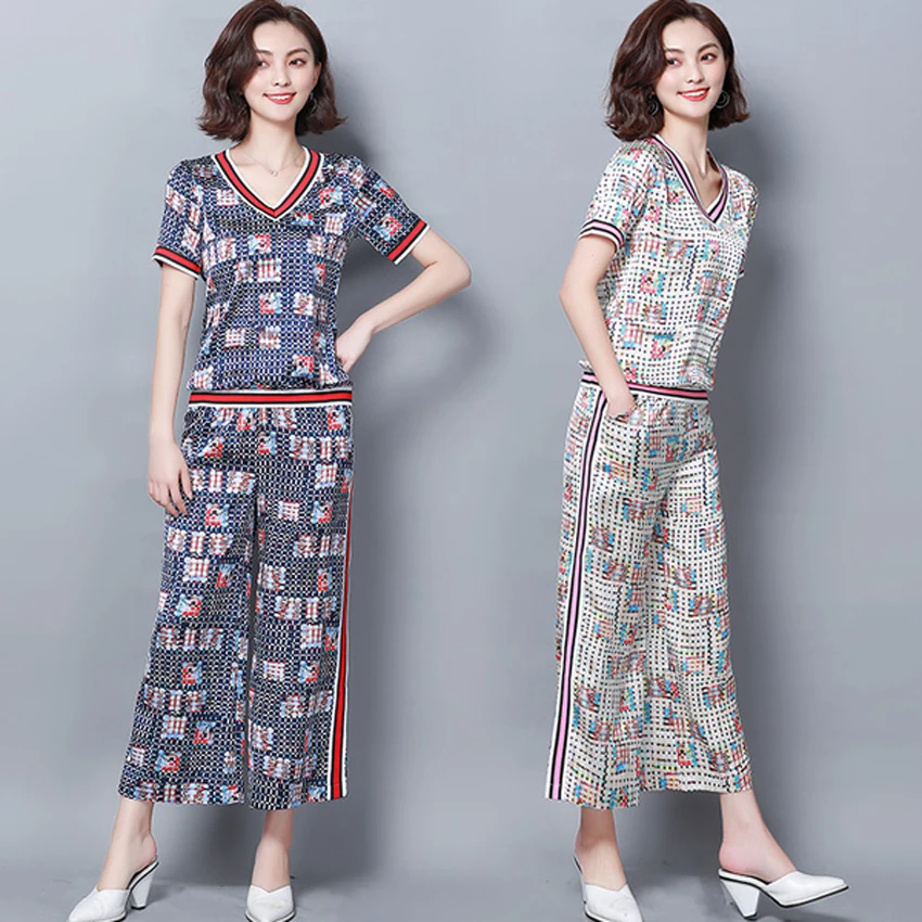 

Plus Size Large 2019 Summer 2 Two Piece matching Outfits striped Pant Suits and Top Co-ord Set for Women Xxxl 4xl 5xl Clothing