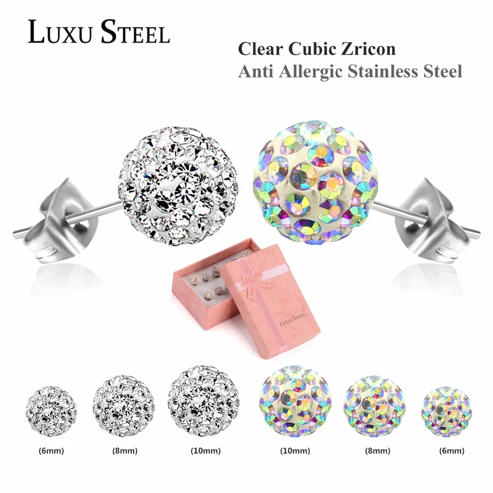 

LUXUSTEEL Fashion 6pairs/Box Earring Sets White And Multicolor Cz Zircon Clay Beads Earring Crystal Earrings