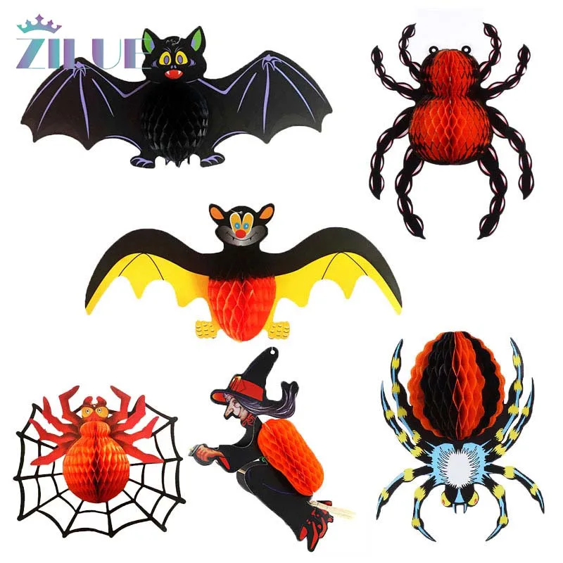 Zilue-5pcs-lot-Halloween-Decorative-Honeycomb-Ball-Pendant-Spider-Bats ...