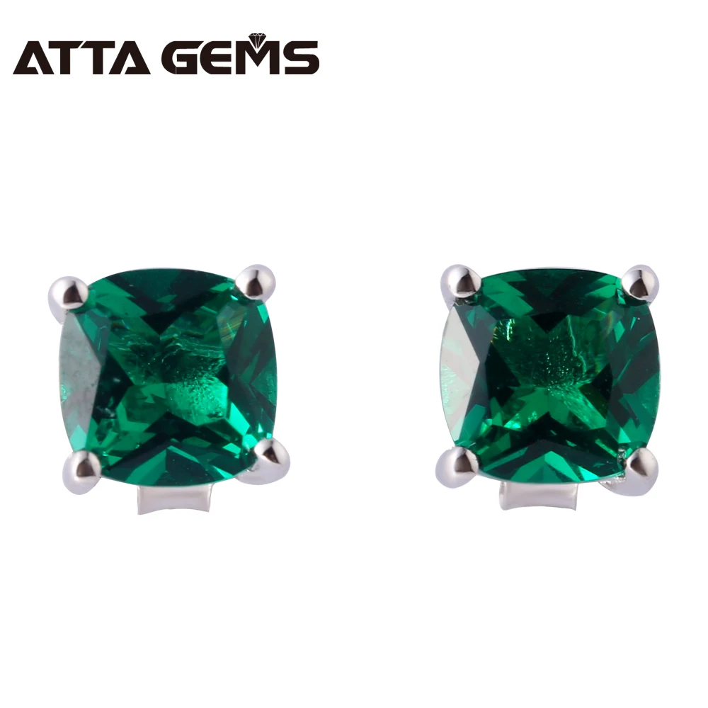 

Green Emerald 925 Silver Women Lovely Earring Cushion Created Emerald for Women The Best Choice For Family Member's Gift