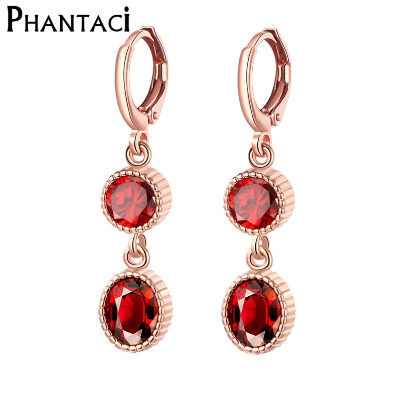 2018 Female Geometric Red Crystal Drop Earrings Rose Gold Round Long 2018 Female Geometric Red Crystal Drop Earrings Rose Gold Round Long Hanging Pendant Dangle For Women Fashion Jewelry In From
