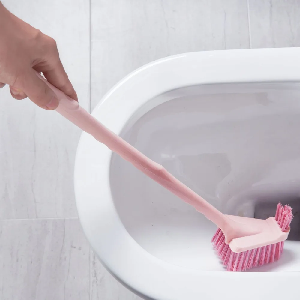 buy Long Handle Dead Corner Cleaning Brush Double Side Curved Pink Blue Plastic Toilet Brush Bathroom Clean Tools