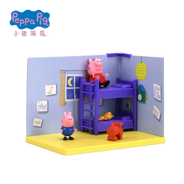 Us 11 65 15 Off Genuine Peppa Pig S Bedroom Pack Including And Geroge Teddy Bear Figures Kids Toy Gift Original Box In Action