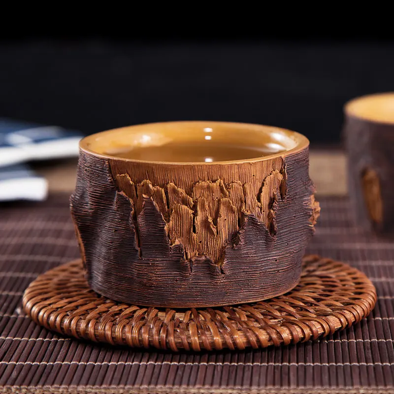 

80ml Imitation Wood Purple Clay Tea Cups Pure Hand-Carving Chinese Kungfu Tea Mugs Authentic Zisha Tea Set Best Teaware Gift