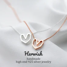 Herwish серебряное металлическое ожерелье с подвеской в форме сердца, 925 пробы Серебряное ожерелье с цепочкой, женские корейские ювелирные изделия