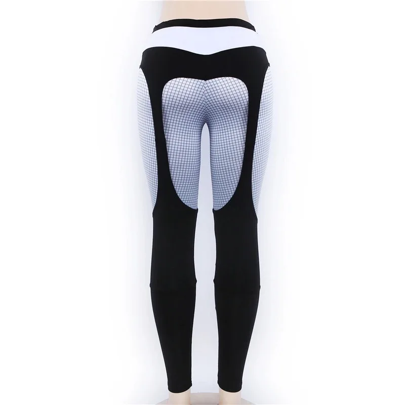 Клетчатые штаны для йоги женские спортивные Леггинсы для фитнеса Колготки зимние черные белые лоскутные штаны с высокой талией спортивная одежда
