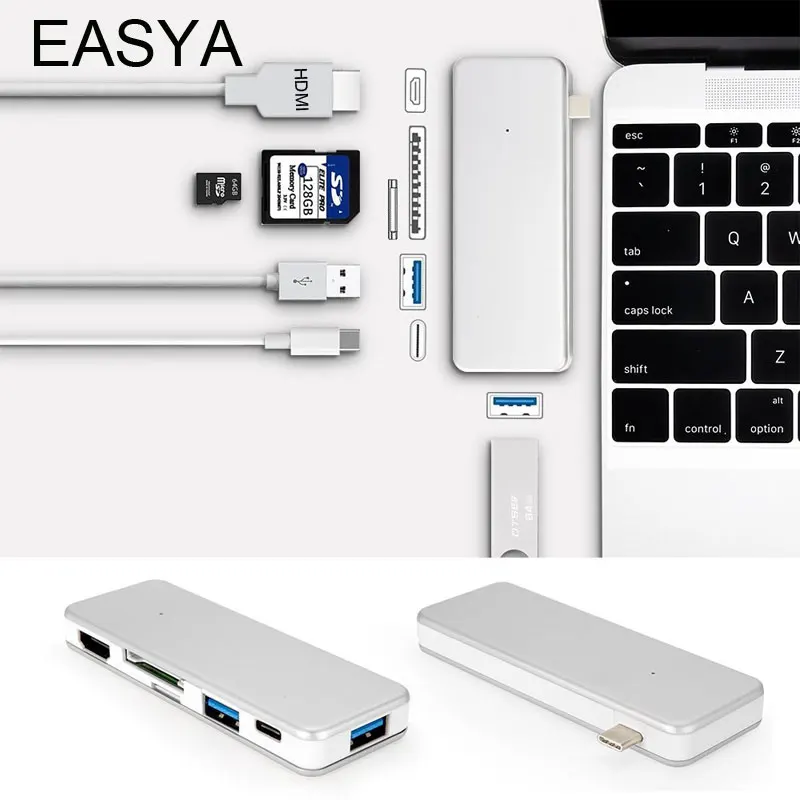 

EASYA Multi-Port USB C Hub To HDMI Adapter 4K 6 IN 1 Thunderbolt Type C Hub Converter Dongle Dock With USB Combo For MacBook Pro